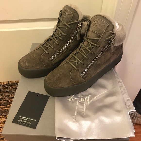 NEW Giuseppe Zanotti Shearling Mid Top Sneakers - Picture 1 of 7